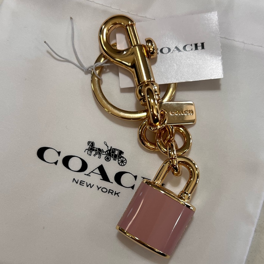 COACH Pink Enamel Padlock Key Charm with Gold Hardware - Picture 4 of 7